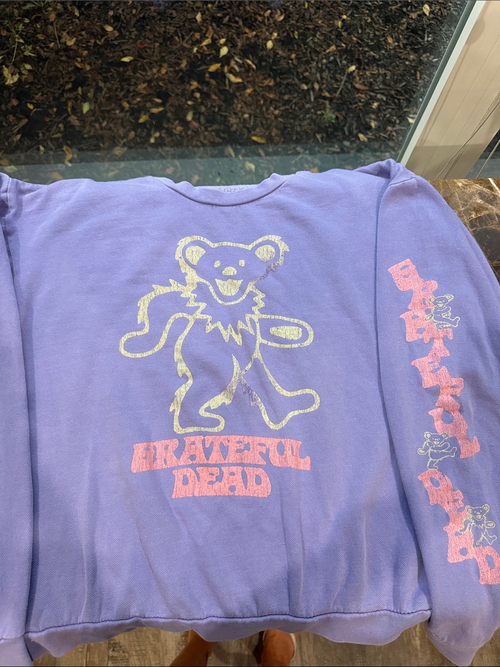 Ripple Junction Lavender Graphic Bear Sweatshirt with Pink Accents